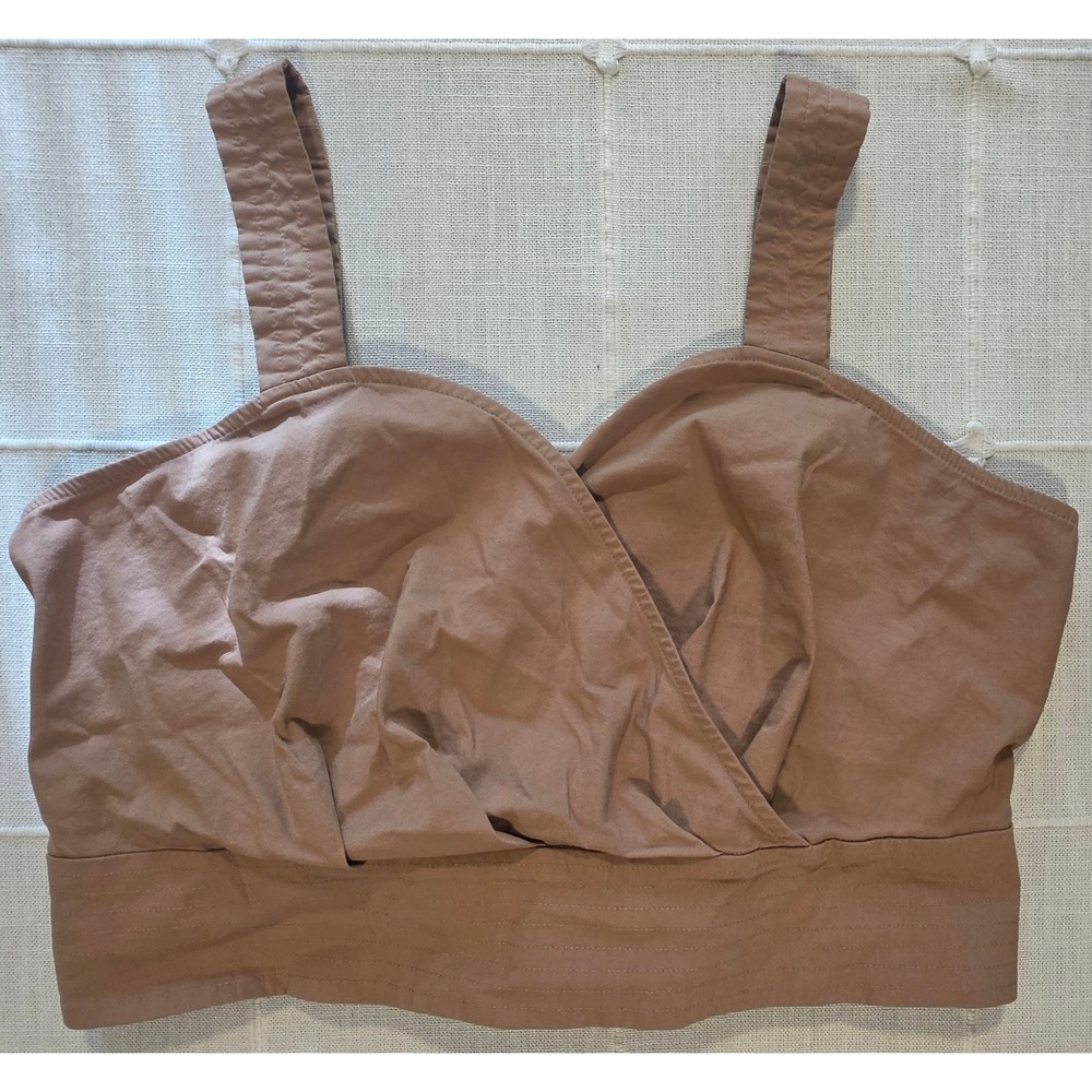 Express Brown Surplice Wrap Smocked Back Tie Crop Top XL